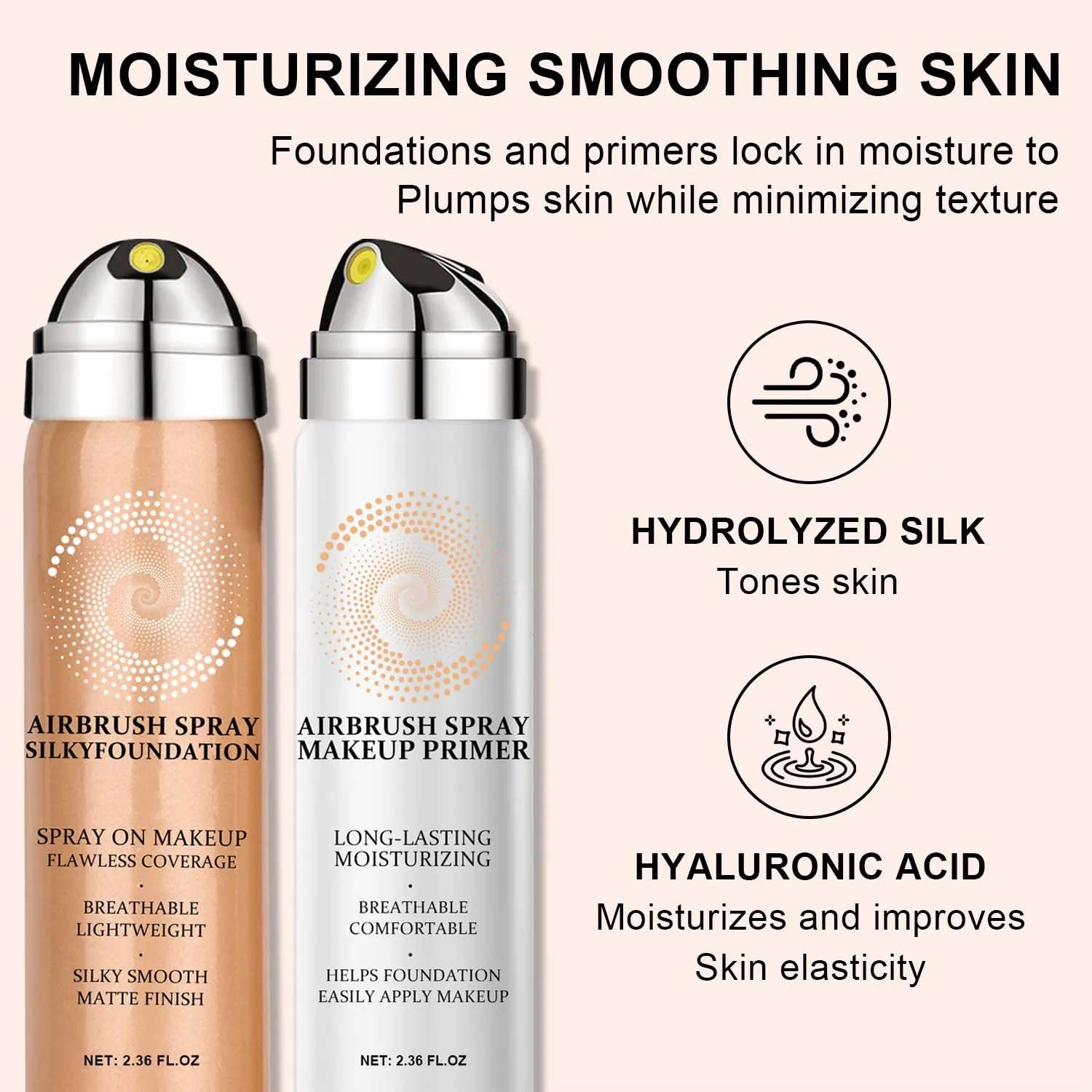AirBrush Foundation Spray With Airbrush Primer, Silky Mist Foundation Spray Makeup, Full Coverage Foundation for Smooth Radiant, Formula Breathable Lightweight Hydrating (01 Natural)