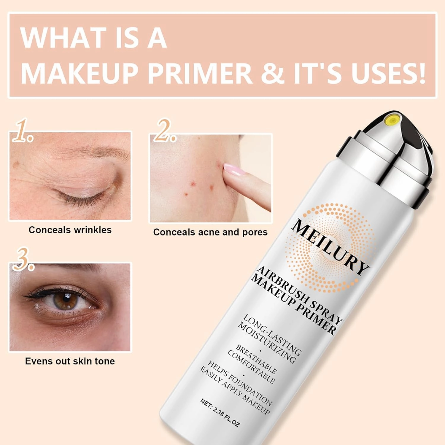 AirBrush Foundation Spray Set, Spray Foundation Makeup and Hydrating Face Air Primer Kit, Longwear Waterproof Liquid Matte Foundation Mist for Flawless Look (03 Nude)