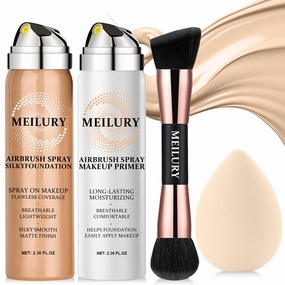 AirBrush Foundation Spray Set, Spray Foundation Makeup and Hydrating Face Air Primer Kit, Longwear Waterproof Liquid Matte Foundation Mist for Flawless Look (03 Nude)
