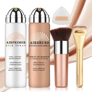 AIUEO Airbrush Foundation Makeup Spray Magic Minerals Airbrush Foundation,Lightweight Flawless Airbrush Spray Makeup Primer with Brush-01 Natural