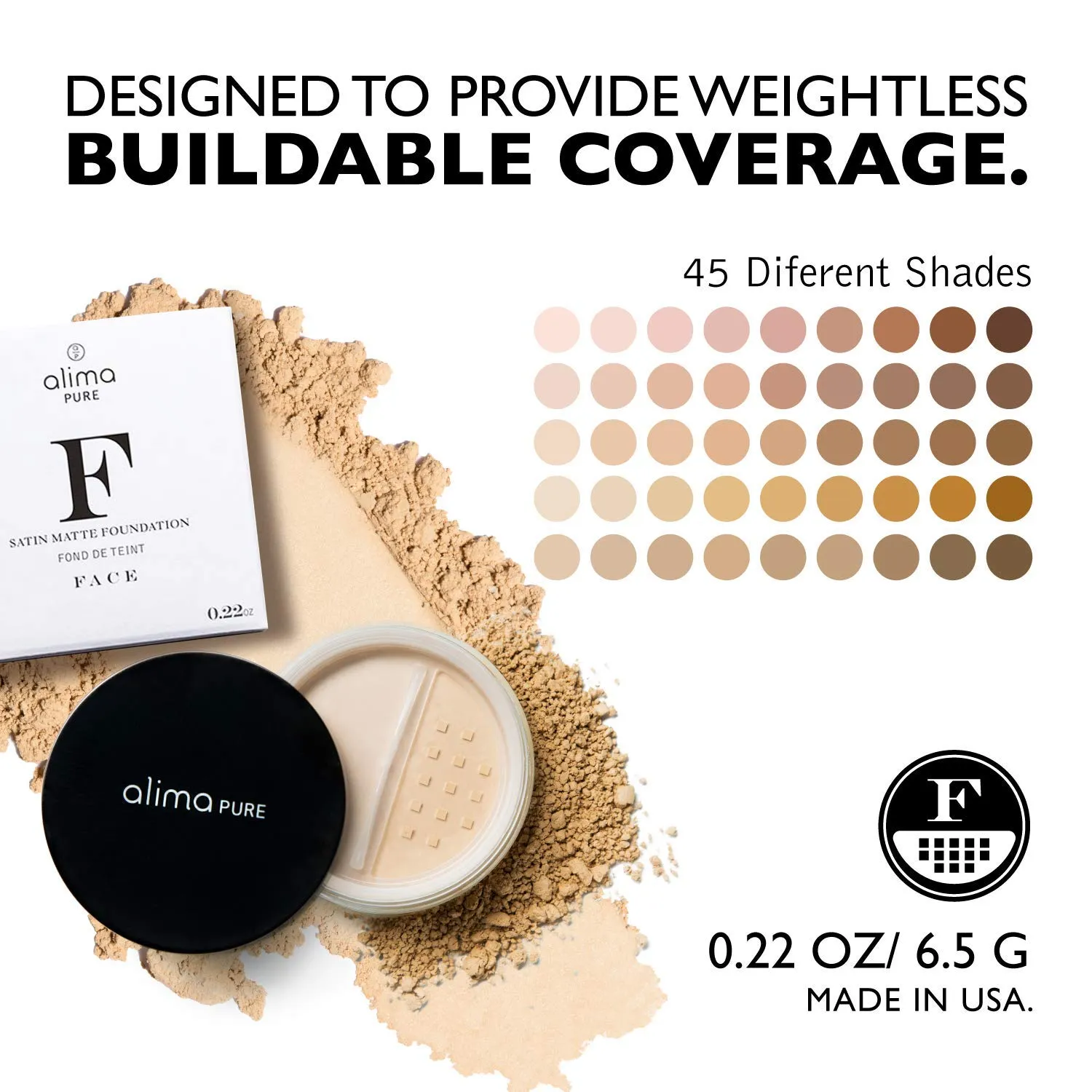 Alima Pure Matte Foundation - Loose Mineral Makeup, Oil Free Talc Free Powder, Natural Full Coverage Foundation .15 oz/4.5g