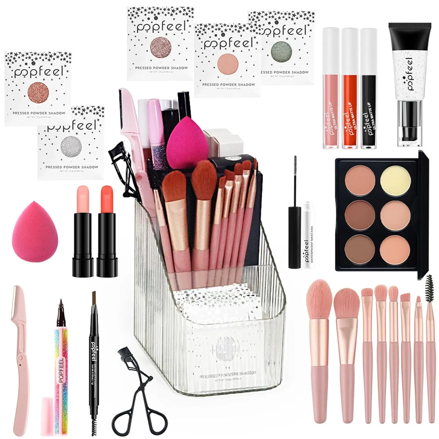 All in One Makeup Kit for Women Full Kit Girls Makeup Gift Sets Xmas Essential Bundle Include Eyeshadow Palette Lipstick Blush Concealer Eyeliner Mascara Foundation Brush Eyebrow Pencil