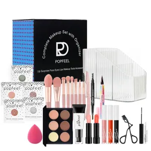 All in One Makeup Kit for Women Full Kit Girls Makeup Gift Sets Xmas Essential Bundle Include Eyeshadow Palette Lipstick Blush Concealer Eyeliner Mascara Foundation Brush Eyebrow Pencil