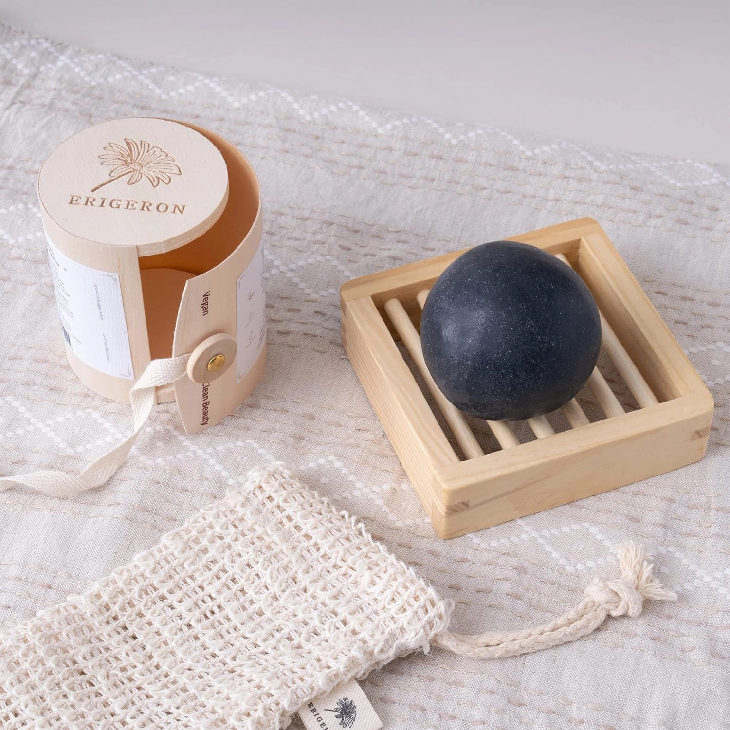 All-in-One Black Charcoal Mochi Shampoo Bar for Oily Scalp, Rosemary Oil for Hair Growth, Green Tea, Dandruff&Itchy Scalp Shampoo for Men, Korean Skin Care, Wood Package (4.2 oz)