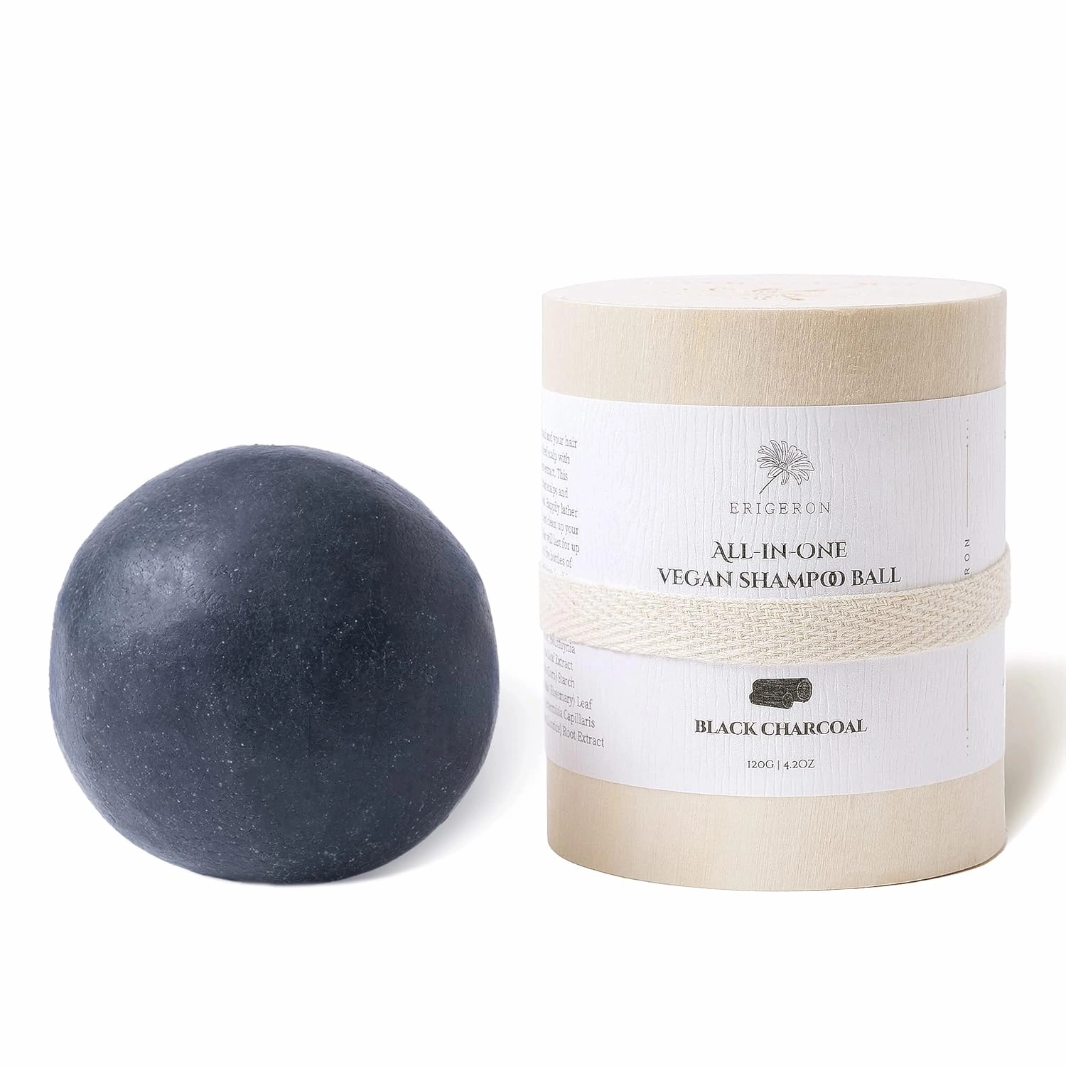All-in-One Black Charcoal Mochi Shampoo Bar for Oily Scalp, Rosemary Oil for Hair Growth, Green Tea, Dandruff&Itchy Scalp Shampoo for Men, Korean Skin Care, Wood Package (4.2 oz)