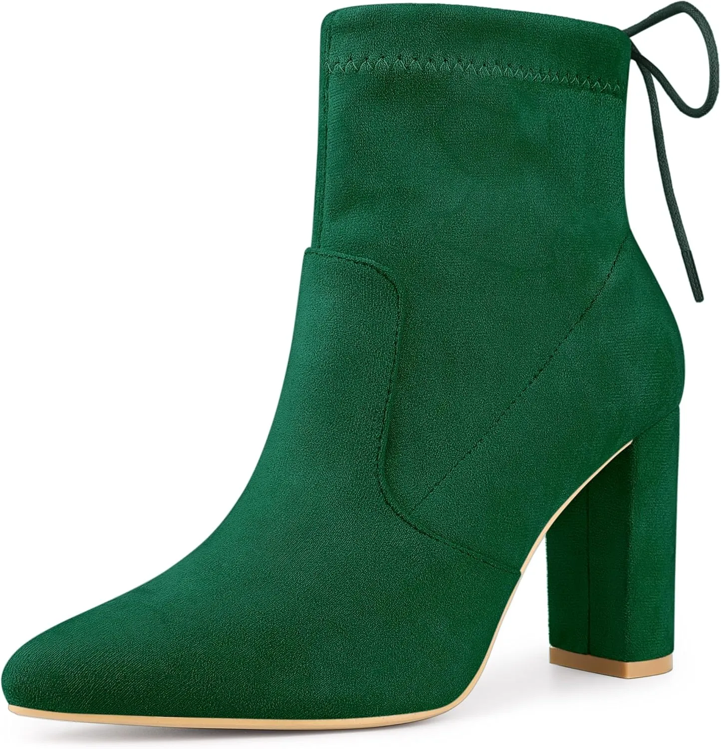 Allegra K Women's Pointed Toe Drawstring Pull on Block Heel Ankle Boots