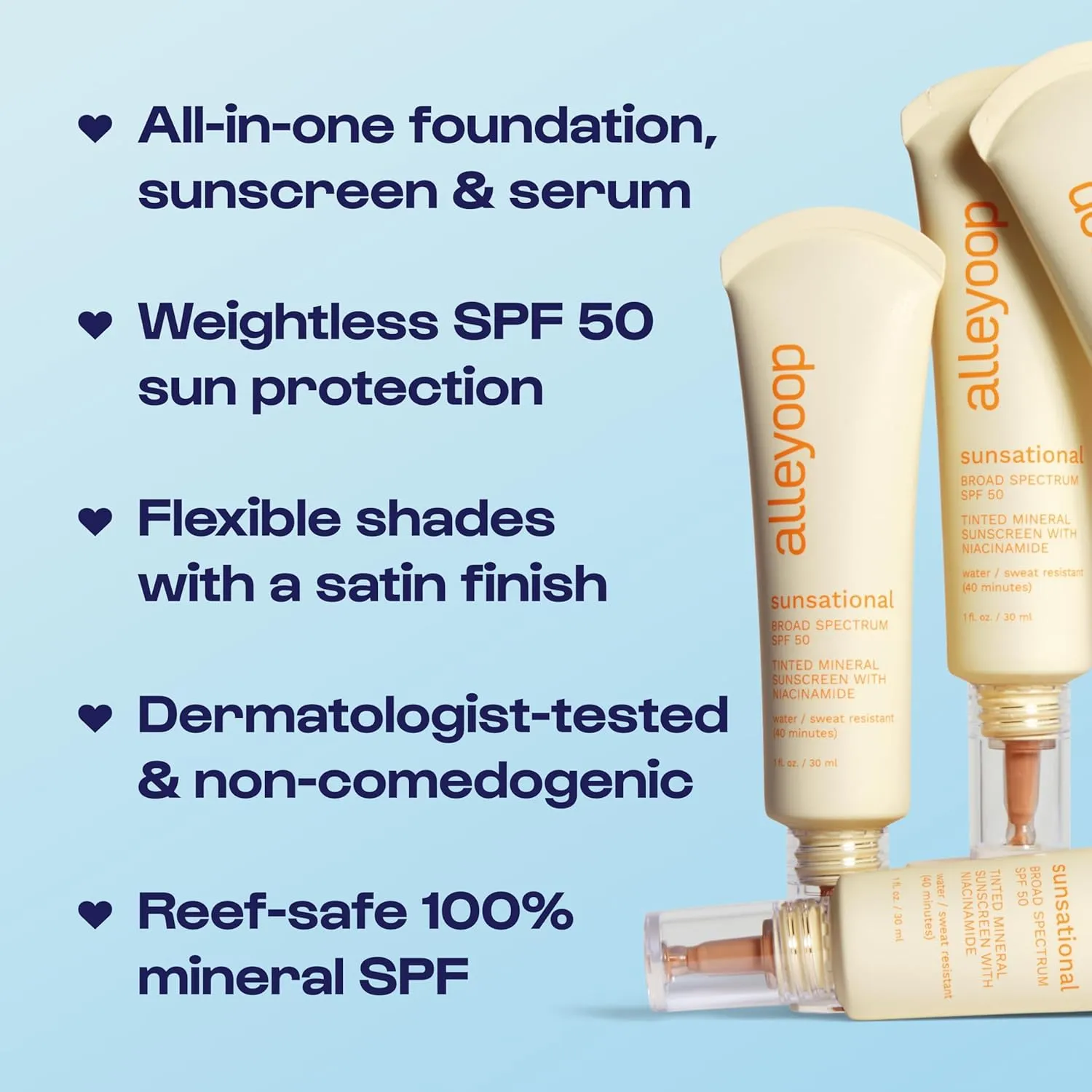 Alleyoop Sunsational Tinted Moisturizer SPF 50 for Face Broad Spectrum – 100% Mineral Face Sunscreen with Jojoba, Hydrating & Soothing Tinted Sunscreen, Vegan & Cruelty-Free (Glisten)