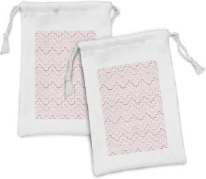 Ambesonne Blush Pink Fabric Pouch Set of 2, Continuous Lattice with Simple Motifs Geometric Art Modern Design, Small Drawstring Bag for Toiletries Masks and Favors, 9" x 6", Rose Blush
