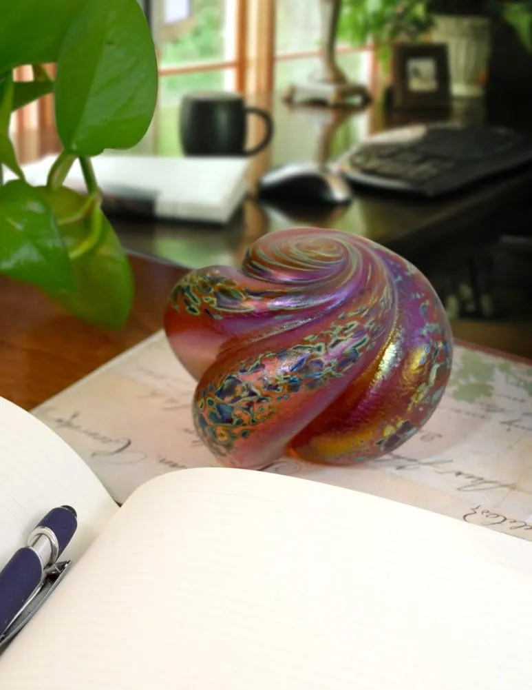 American Made Nautical Swirl Blown Glass Paperweight Sculpture (pink blush)