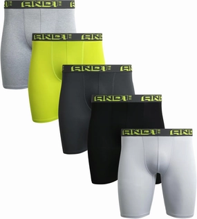AND1 Mens Boxer Briefs - 5 Pack Performance Stretch Mens Underwear Long Leg Boxers for Men with Contour Pouch (Sizes: S-3XL)