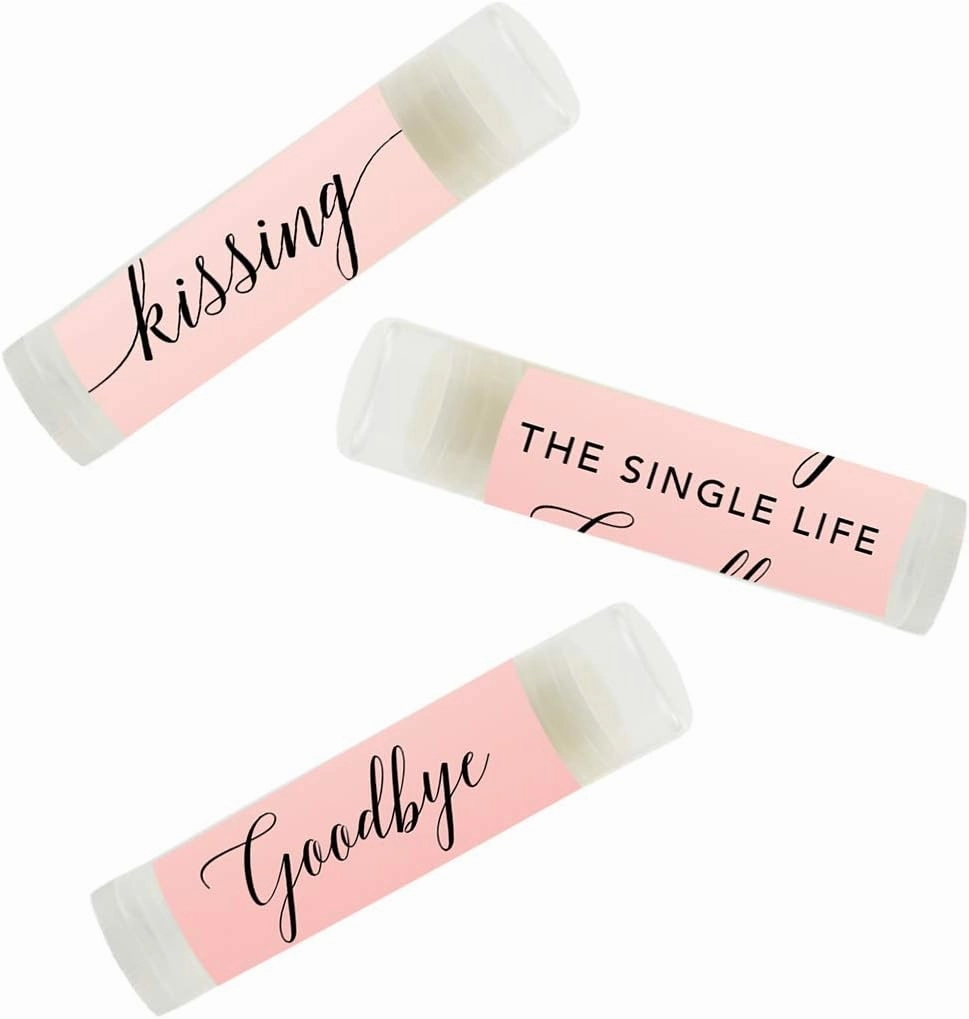 Andaz Press Blush Pink Rose Elegant Bridal Shower Engagement Party, Lip Balm Chapstick Favors, Kissing The Single Life Goodbye, 12-Pack, Bridal Shower Bachelorette Party Favors Bachelorette Chapstick