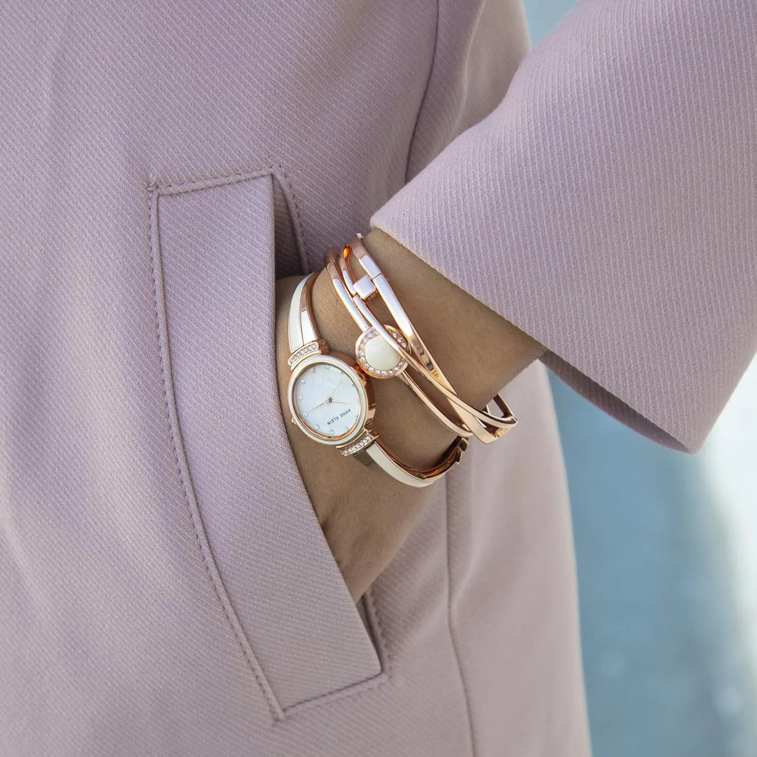 Anne Klein Women's Premium Crystal Accented Watch and Bangle Set