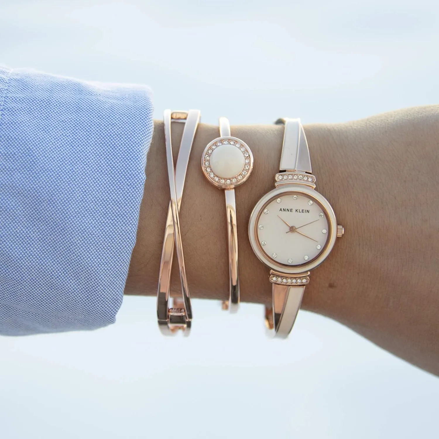 Anne Klein Women's Premium Crystal Accented Watch and Bangle Set