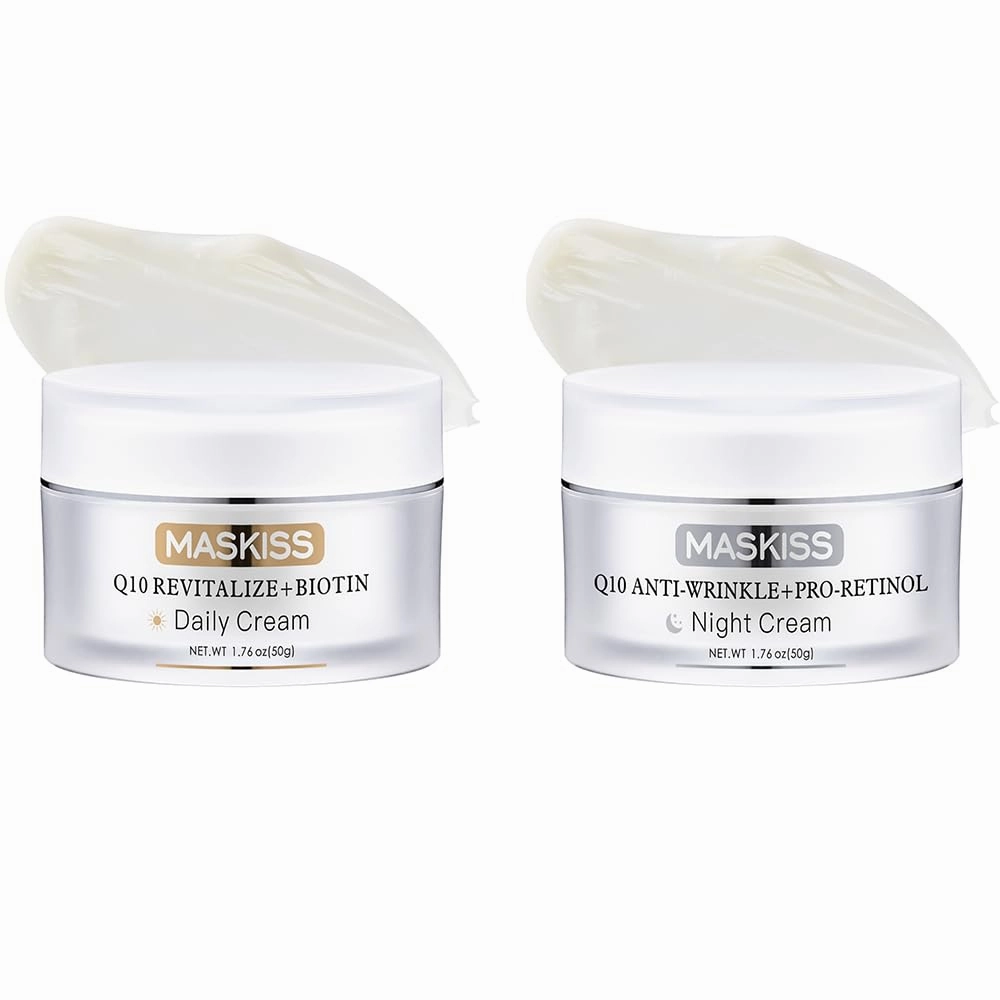 Anti-Wrinkle Night Cream (Q10   Pro-Retinol) & Face Cream (Q10   Biotin), Unscented Anti-Aging Face Moisturizer for Sensitive Skin