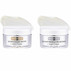 Anti-Wrinkle Night Cream (Q10   Pro-Retinol) & Face Cream (Q10   Biotin), Unscented Anti-Aging Face Moisturizer for Sensitive Skin