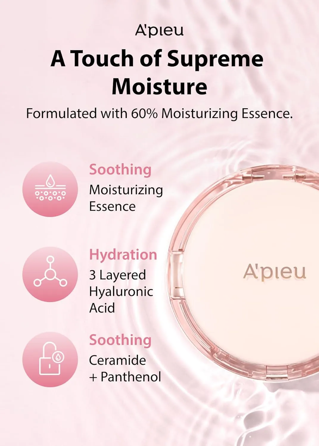 A'PIEU Waterlock Cushion Foundation No.21 Light Beige Semi-Matte Natural Coverage Glow Finish Foundation for Lasting Moisture, 3-Layered Hyaluronic Acid, Paraben-Free