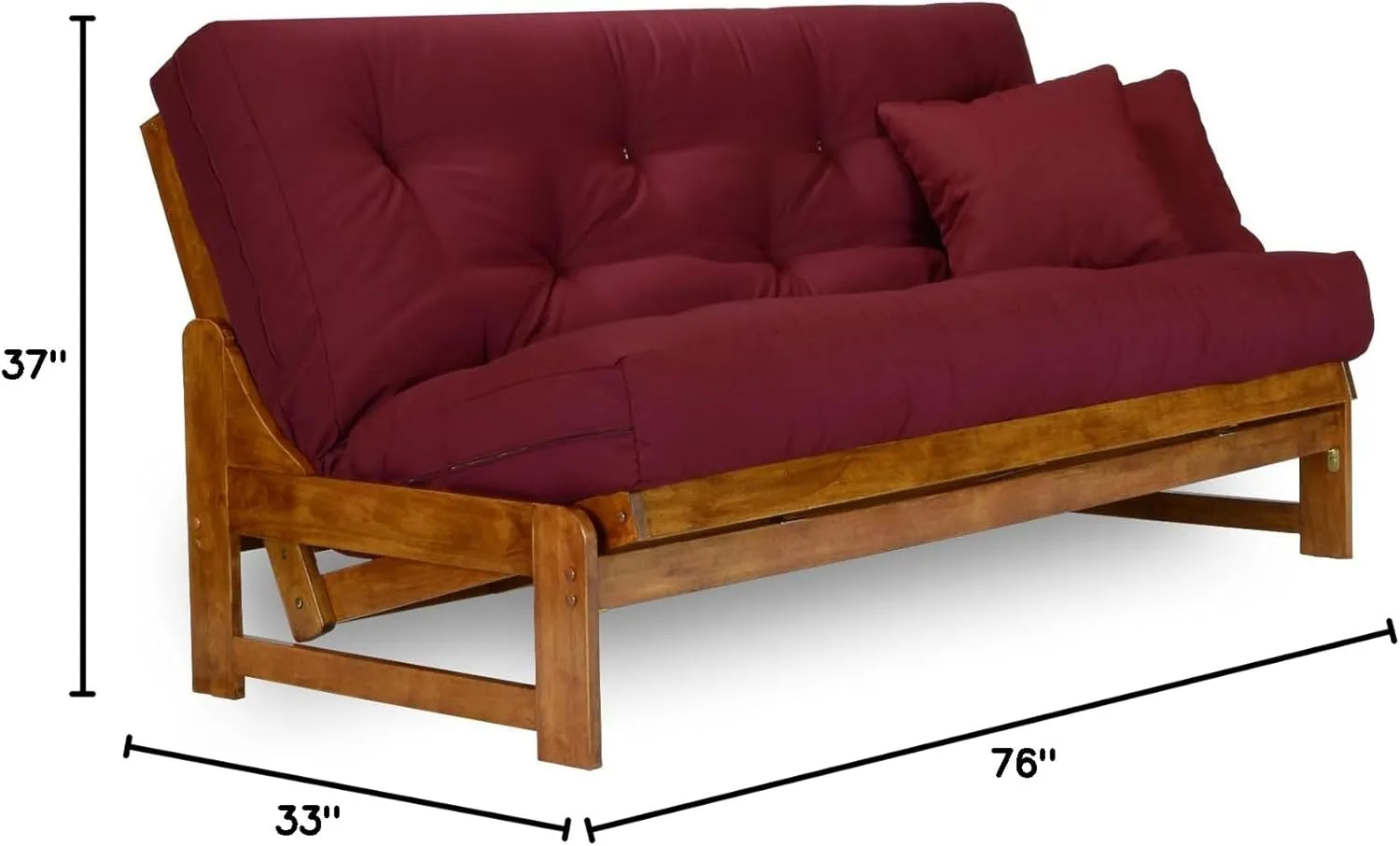 Arden Futon Set - Full Size, Frame, 8" Mattress, Twill Burgundy Cover