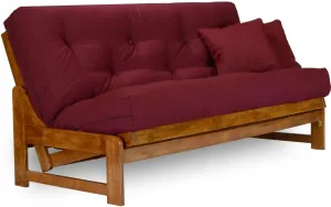 Arden Futon Set - Full Size, Frame, 8" Mattress, Twill Burgundy Cover