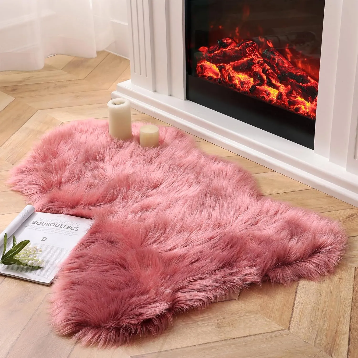 Ashler Faux Fur Area Rug - Fluffy Shaggy 2 x 3 Feet Sheepskin, Blush Pink Fuzzy Machine Washable Shag, Nursery Decor, Bedroom, Living Room, Kids Room