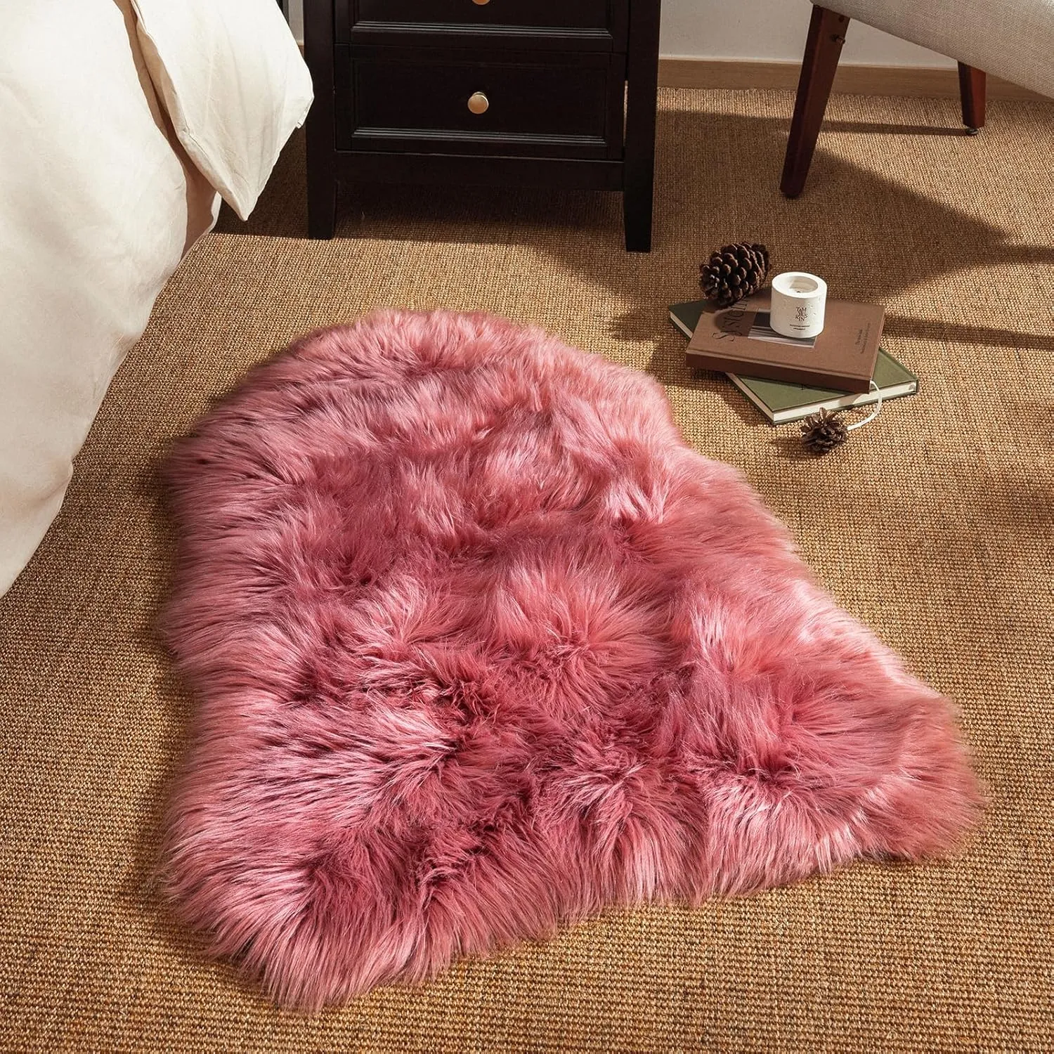 Ashler Faux Fur Area Rug - Fluffy Shaggy 2 x 3 Feet Sheepskin, Blush Pink Fuzzy Machine Washable Shag, Nursery Decor, Bedroom, Living Room, Kids Room