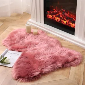 Ashler Faux Fur Area Rug - Fluffy Shaggy 2 x 3 Feet Sheepskin, Blush Pink Fuzzy Machine Washable Shag, Nursery Decor, Bedroom, Living Room, Kids Room
