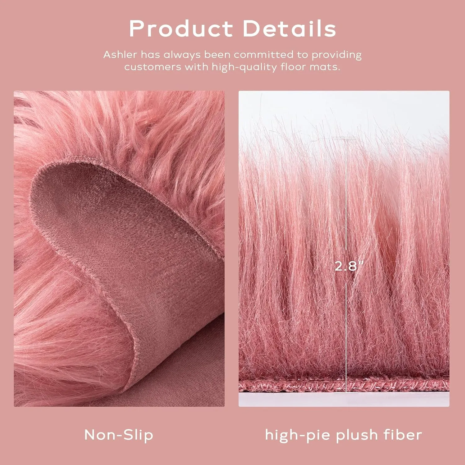 Ashler Faux Fur Area Rug - Fluffy Shaggy 2 x 3 Feet Sheepskin, Blush Pink Fuzzy Machine Washable Shag, Nursery Decor, Bedroom, Living Room, Kids Room