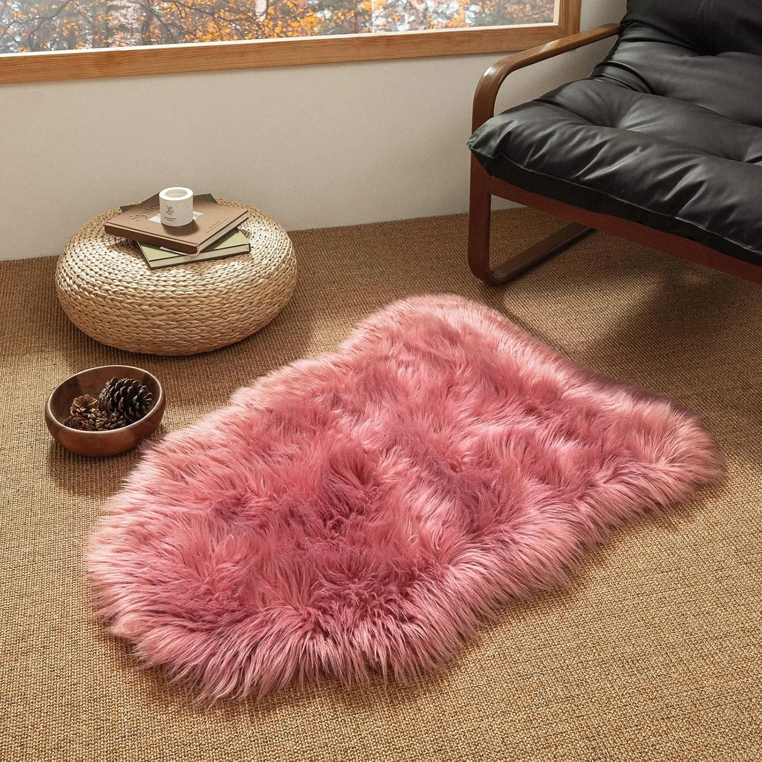 Ashler Faux Fur Area Rug - Fluffy Shaggy 2 x 3 Feet Sheepskin, Blush Pink Fuzzy Machine Washable Shag, Nursery Decor, Bedroom, Living Room, Kids Room