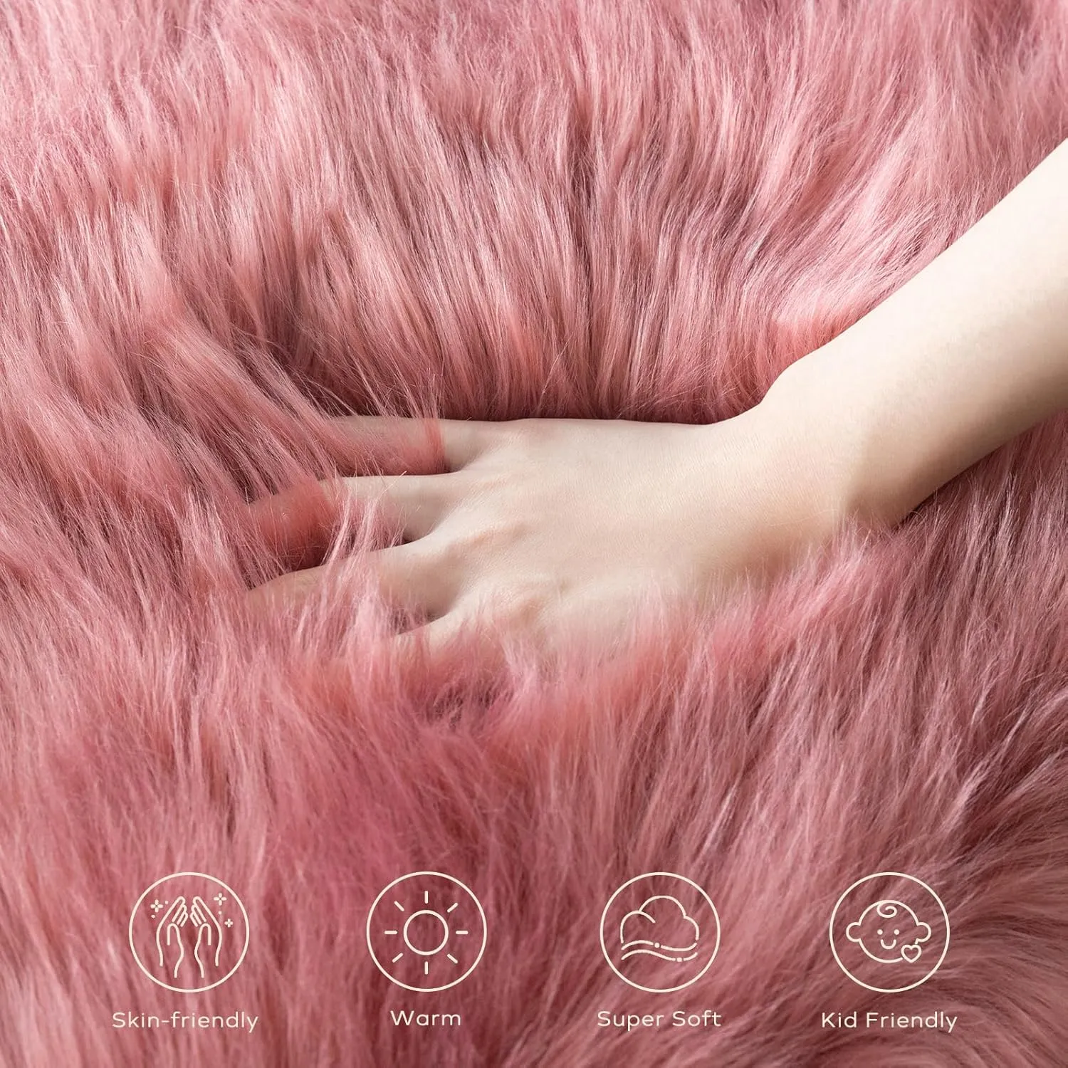 Ashler Faux Fur Area Rug - Fluffy Shaggy 2 x 3 Feet Sheepskin, Blush Pink Fuzzy Machine Washable Shag, Nursery Decor, Bedroom, Living Room, Kids Room