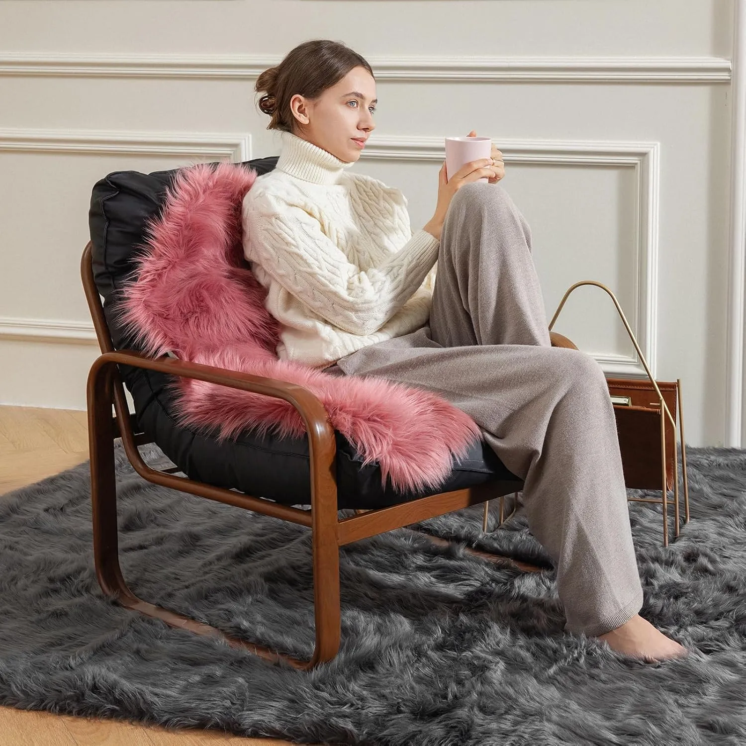 Ashler Faux Fur Area Rug - Fluffy Shaggy 2 x 3 Feet Sheepskin, Blush Pink Fuzzy Machine Washable Shag, Nursery Decor, Bedroom, Living Room, Kids Room