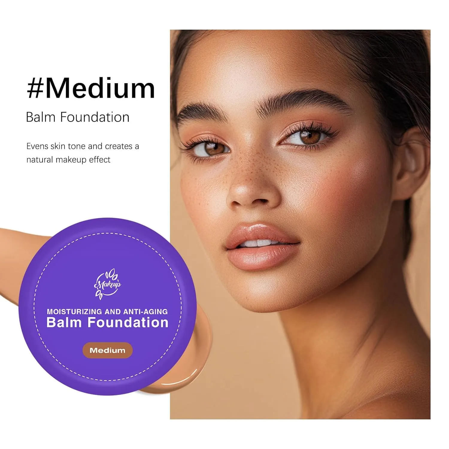 Balm Foundation for Mature Skin - Hydrating Medium Coverage Foundation Balm, Vegan Formula Blurs Appearance of Fine Lines, Non-Creasing Satin Finish, All Skin Types (Medium)