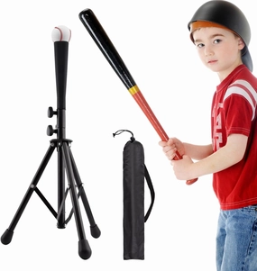 Baseball Softball Hitting/Batting Tee with Storage Bag, Adjustable Height Teeball Tee for Kids and Youth Training Balls(Black)