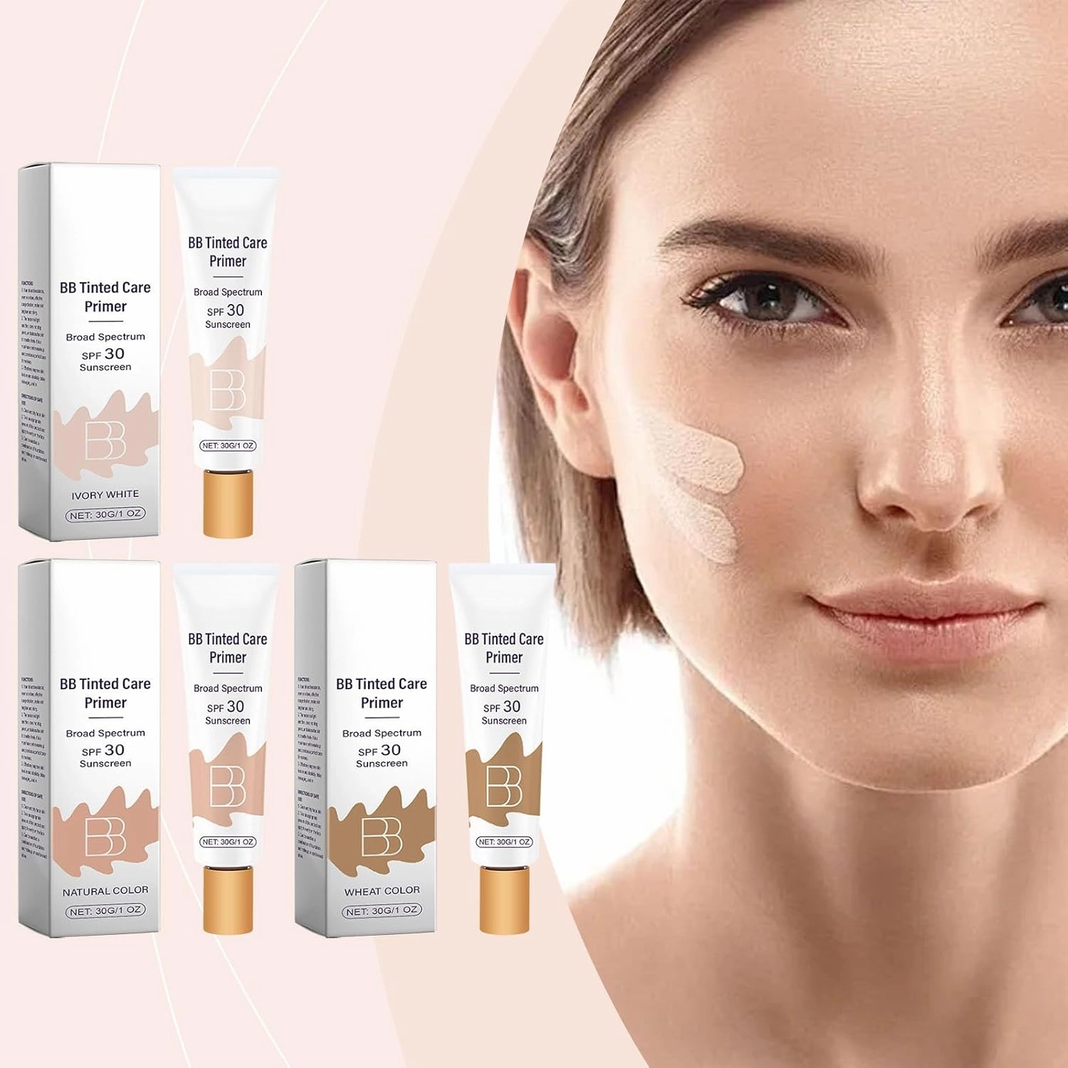 BB Moisturizer Spf 30 - Brightens, Hydrates & Smooths Your Skin, BB Blur Tinted Moisturizer Spf 30, BB Tinted Care Primer with Brush, Full Coverage Concealer Liquid Makeup (Natural)