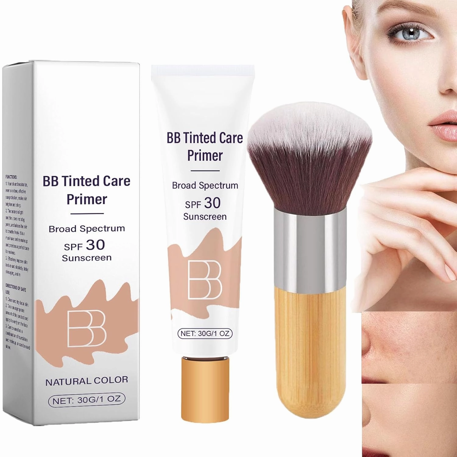 BB Moisturizer Spf 30 - Brightens, Hydrates & Smooths Your Skin, BB Blur Tinted Moisturizer Spf 30, BB Tinted Care Primer with Brush, Full Coverage Concealer Liquid Makeup (Natural)