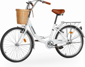 Beach Cruiser Bike for Women and Men, 24 26 inch Female Commuter Bicycle with Basket, 1 Speed Womens Bike with Rear Rack/High-Carbon Steel/Front & Rear Fenders, Multi Color