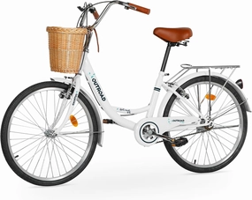 Beach Cruiser Bike for Women and Men, 24 26 inch Female Commuter Bicycle with Basket, 1 Speed Womens Bike with Rear Rack/High-Carbon Steel/Front & Rear Fenders, Multi Color
