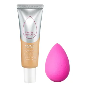 Beautyblender Bounce Liquid Whip Long Wear Foundation (3.60 W Tan Golden) & Original Pink Beauty Blender Makeup Sponge Bundle
