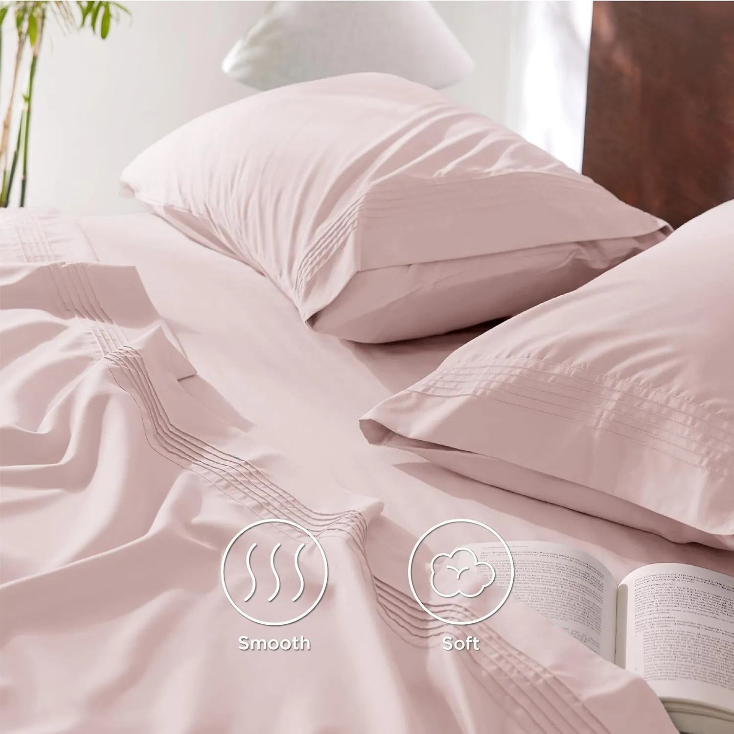 Bedsure Deep Pocket King Sheet Set - Fits Mattresses Up to 21 Inches Thick - 4 Piece GentleSoft Bed Sheets, Moisture Wicking, Soft & Cooling Bedsheet & Pillowcases, Easy & Secure Fit, Blush Pink