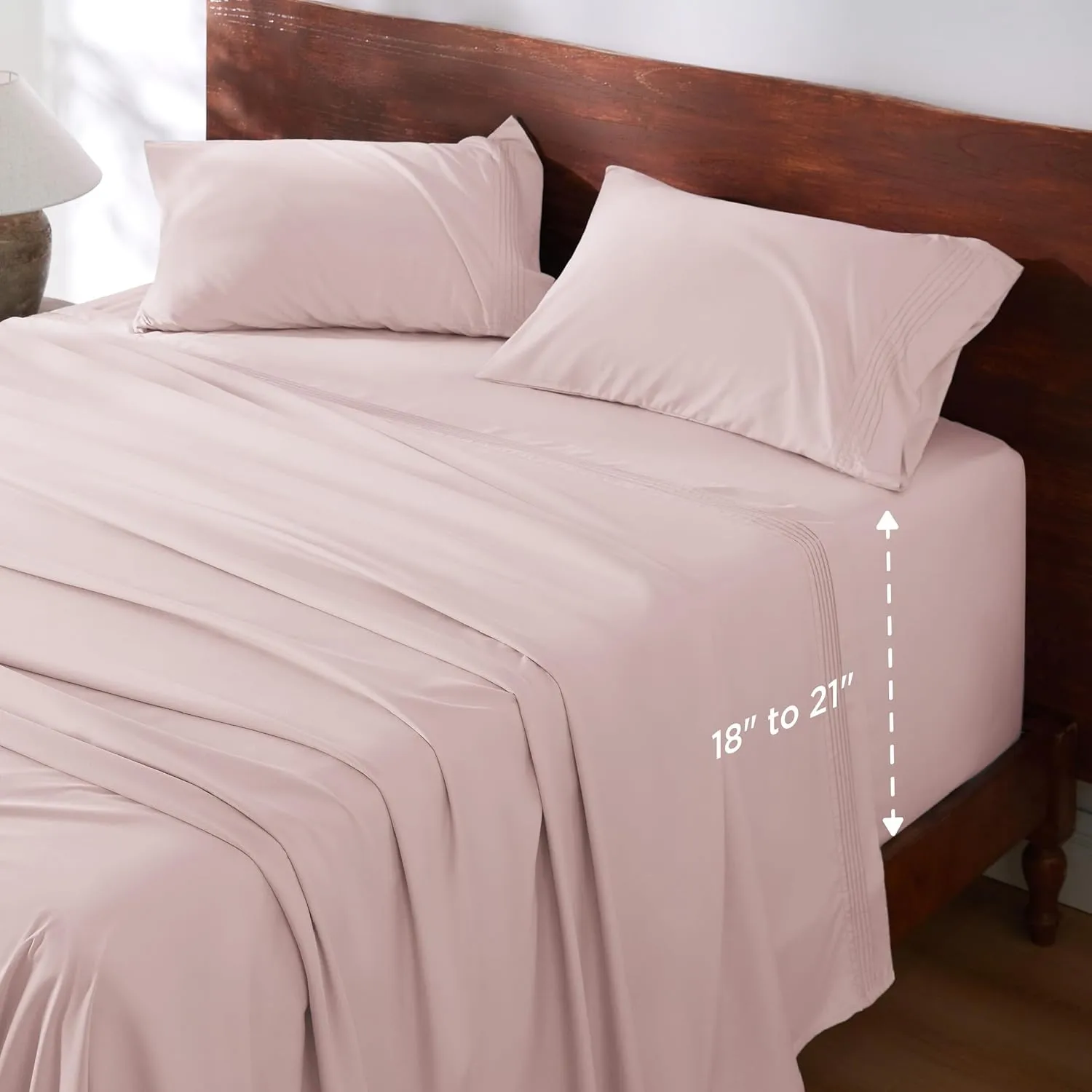 Bedsure Deep Pocket King Sheet Set - Fits Mattresses Up to 21 Inches Thick - 4 Piece GentleSoft Bed Sheets, Moisture Wicking, Soft & Cooling Bedsheet & Pillowcases, Easy & Secure Fit, Blush Pink