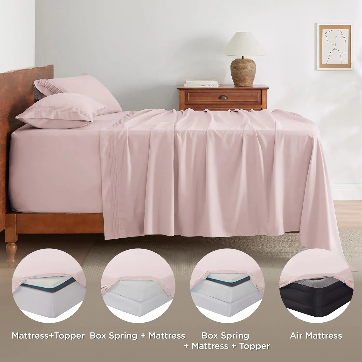 Bedsure Deep Pocket King Sheet Set - Fits Mattresses Up to 21 Inches Thick - 4 Piece GentleSoft Bed Sheets, Moisture Wicking, Soft & Cooling Bedsheet & Pillowcases, Easy & Secure Fit, Blush Pink