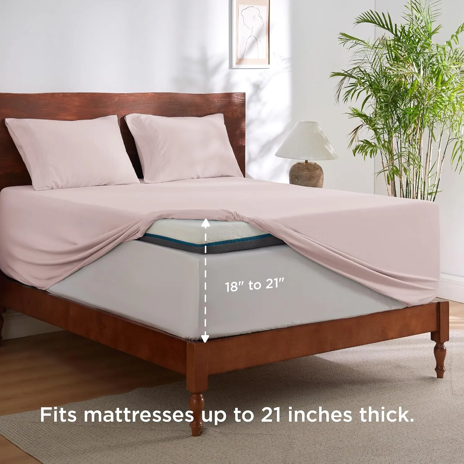 Bedsure Deep Pocket King Sheet Set - Fits Mattresses Up to 21 Inches Thick - 4 Piece GentleSoft Bed Sheets, Moisture Wicking, Soft & Cooling Bedsheet & Pillowcases, Easy & Secure Fit, Blush Pink