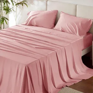 Bedsure King Size Sheet Sets, Cooling Sheets for Hot Sleepers, Rayon Derived from Bamboo, Breathable & Soft Deep Pocket Up to 16 Inches, Hotel Luxury Silky Bedding, Bedsheet & Pillowcases, Blush Pink