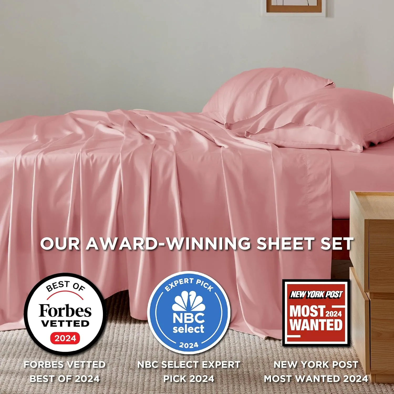 Bedsure King Size Sheet Sets, Cooling Sheets for Hot Sleepers, Rayon Derived from Bamboo, Breathable & Soft Deep Pocket Up to 16 Inches, Hotel Luxury Silky Bedding, Bedsheet & Pillowcases, Blush Pink