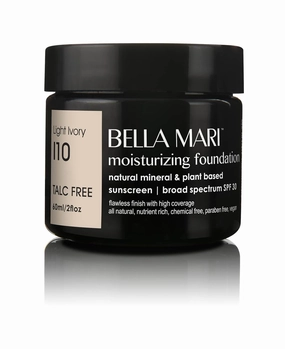Bella Mari Natural Moisturizing Foundation, Light Ivory (I10); 2floz PBA-Free Plastic