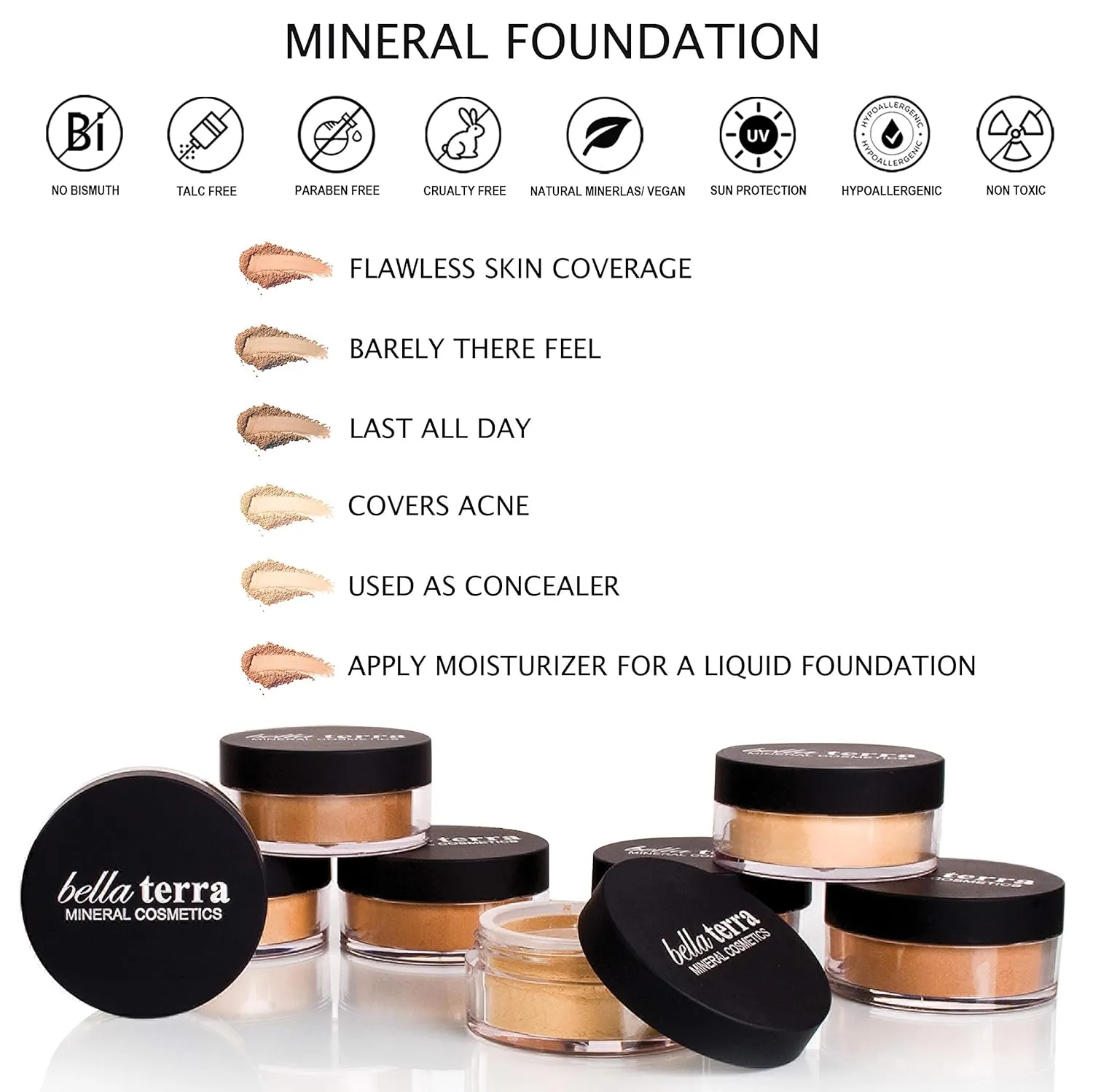 Bellaterra Cosmetics Powder Foundation | Long-Lasting All-Day Wear | Buildable Sheer to Full Coverage – Matte | Sensitive Skin Approved | Natural SPF 15 (Chestnut) 9 grams