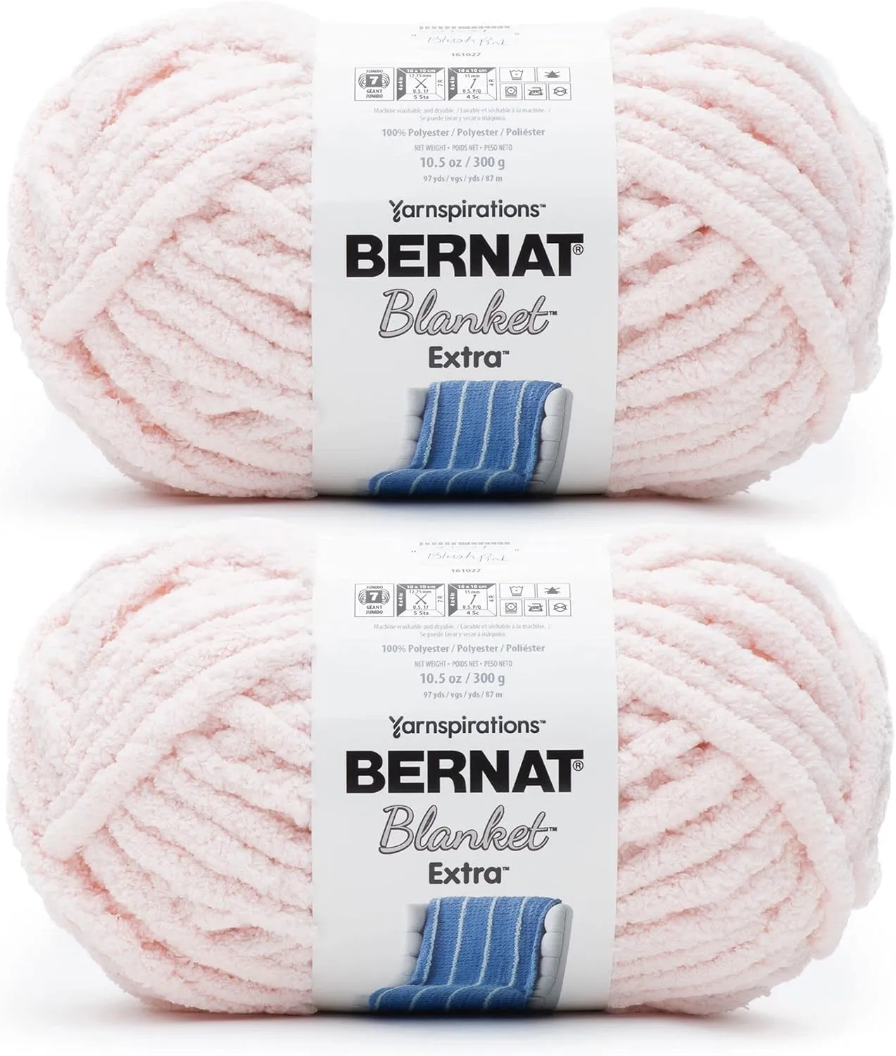Bernat Blanket Extra Blush Pink Yarn - 2 Pack of 300g/10.5oz - Polyester - 7 Jumbo - 97 Yards - Knitting/Crochet