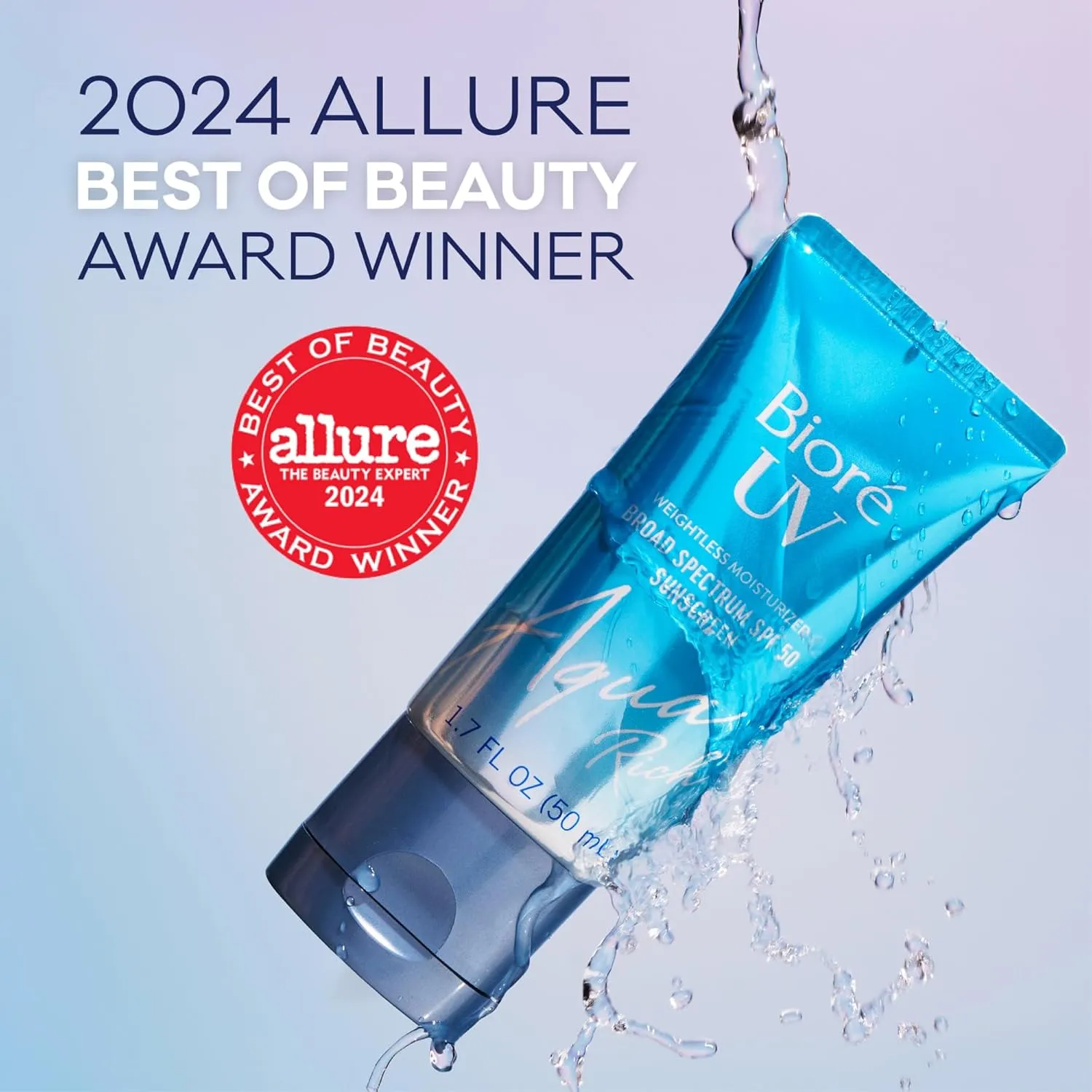 Biore UV Aqua Rich Daily Hydrating Facial Moisturizer with SPF 50 | Oil Free Sunscreen & Primer for Makeup with Hyaluronic Acid, No White Cast, Non-Comedogenic, For Sensitive Skin, PA    , 1.7 Oz