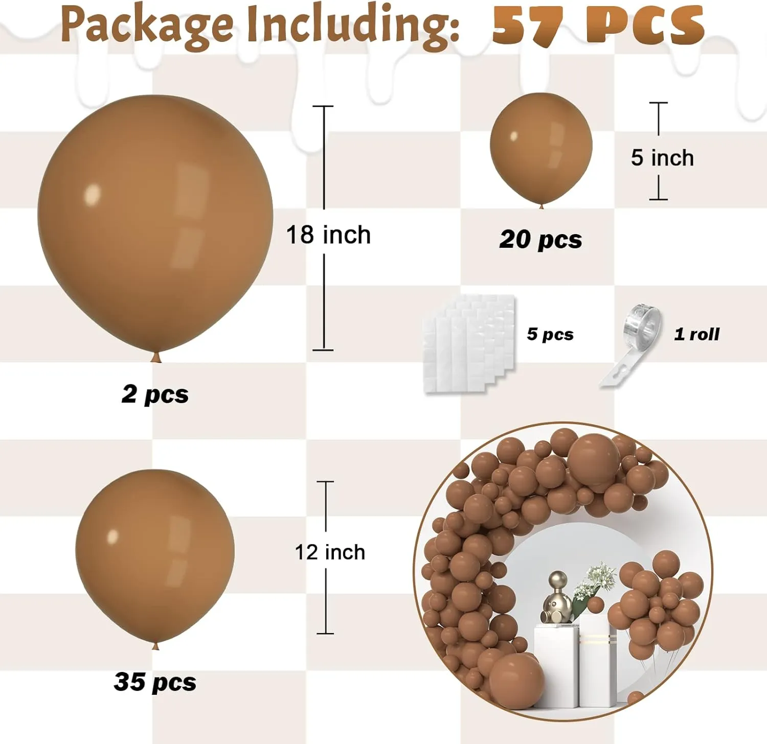 Black Balloons in Brown Balloons for Double-Stuffed Balloon Garland Kit, Coffee Brown Balloons Arch Different Sizes 18 Inch 12 Inch 5 Inch Balloon Arch for Baby Shower Anniversary Birthday Party Decor