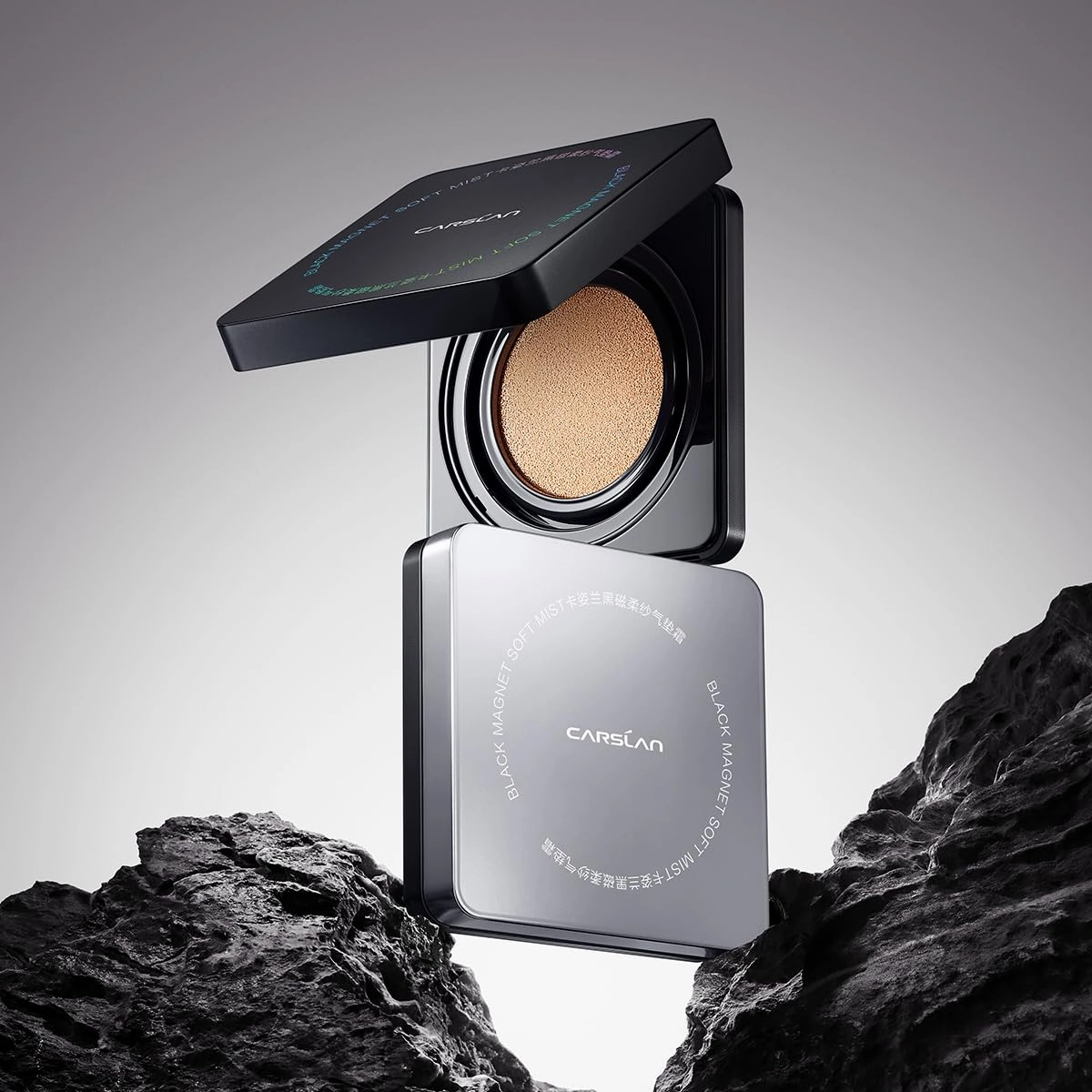 Black Magnet Cushion Foundation - Full Buildable Coverage, Moisturizing, Lightweight, 16H Long-Lasting Glow Looking, Refill Included, 01.Warm Fair