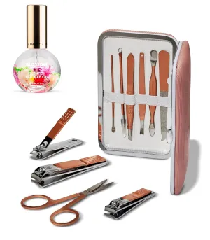 Blossom 10 in 1 Professional Manicure, Pedicure   Facial Tools Grooming Kit, Stainless Steel Nailcare Nail Clipper Kit with Travel Case   0.5oz Cherry Scented Cuticle Oil, 2 Pack Bundle