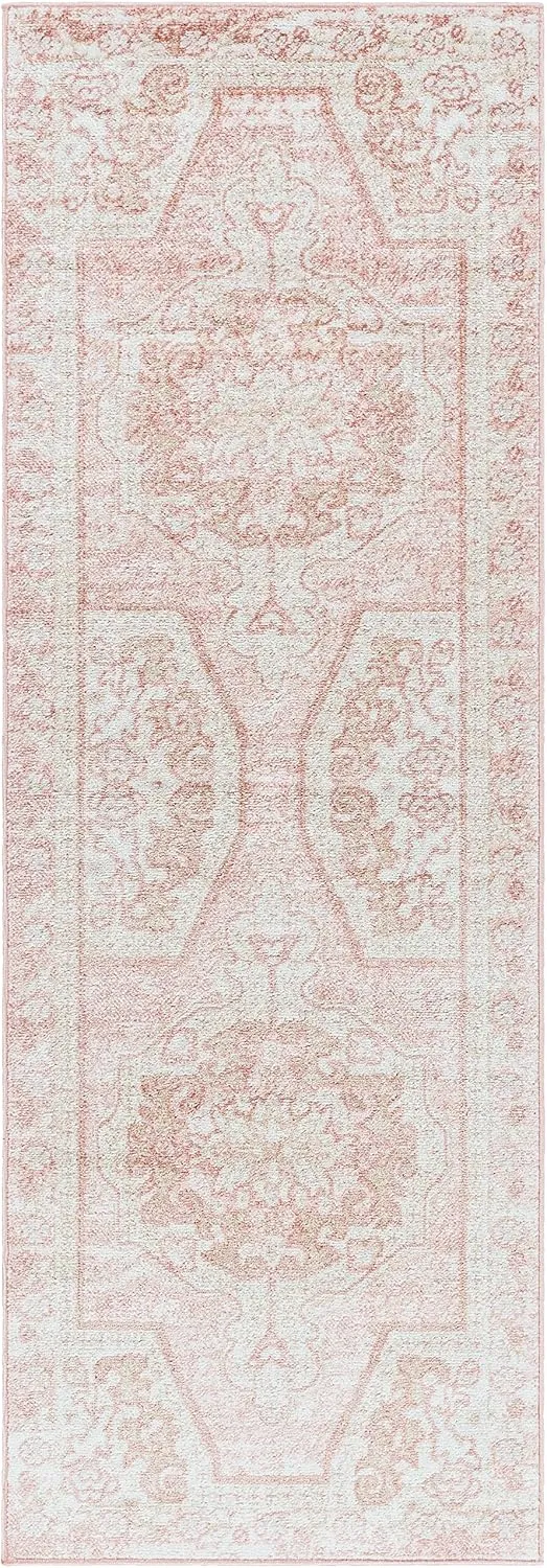 Blush & Light Pink Collection Snead Bohemian Oriental Medallion Runner Rug - Traditional Floral Carpet for Hallway, Kitchen - Blush, Pale Pink, Cream - 2'7" x 7'3" Runner
